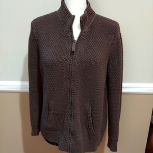 Charter Club Brown knit zipper cardigan sweater. L